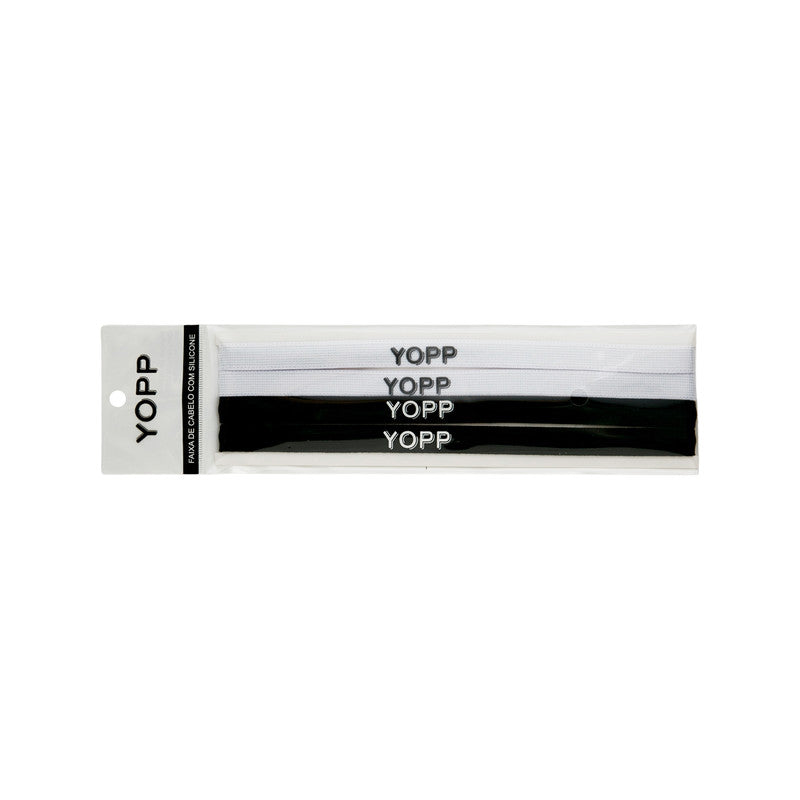 Faixa De Cabelo c/ Silicone Antideslizante Yopp Preto e Branco (4 un)