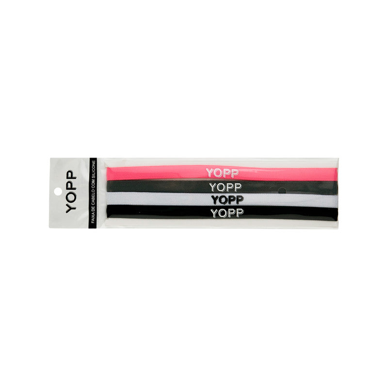 Faixa De Cabelo c/ Silicone Antideslizante Yopp Preto e Rosa (4 un)