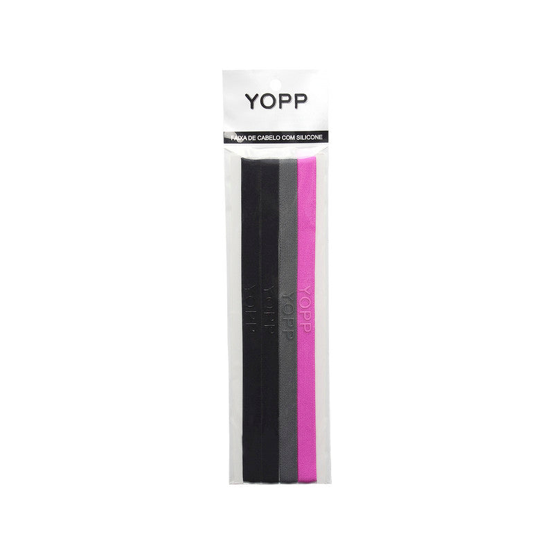 Faixa De Cabelo c/ Silicone Antideslizante Yopp Rosa e Preto (4 un)